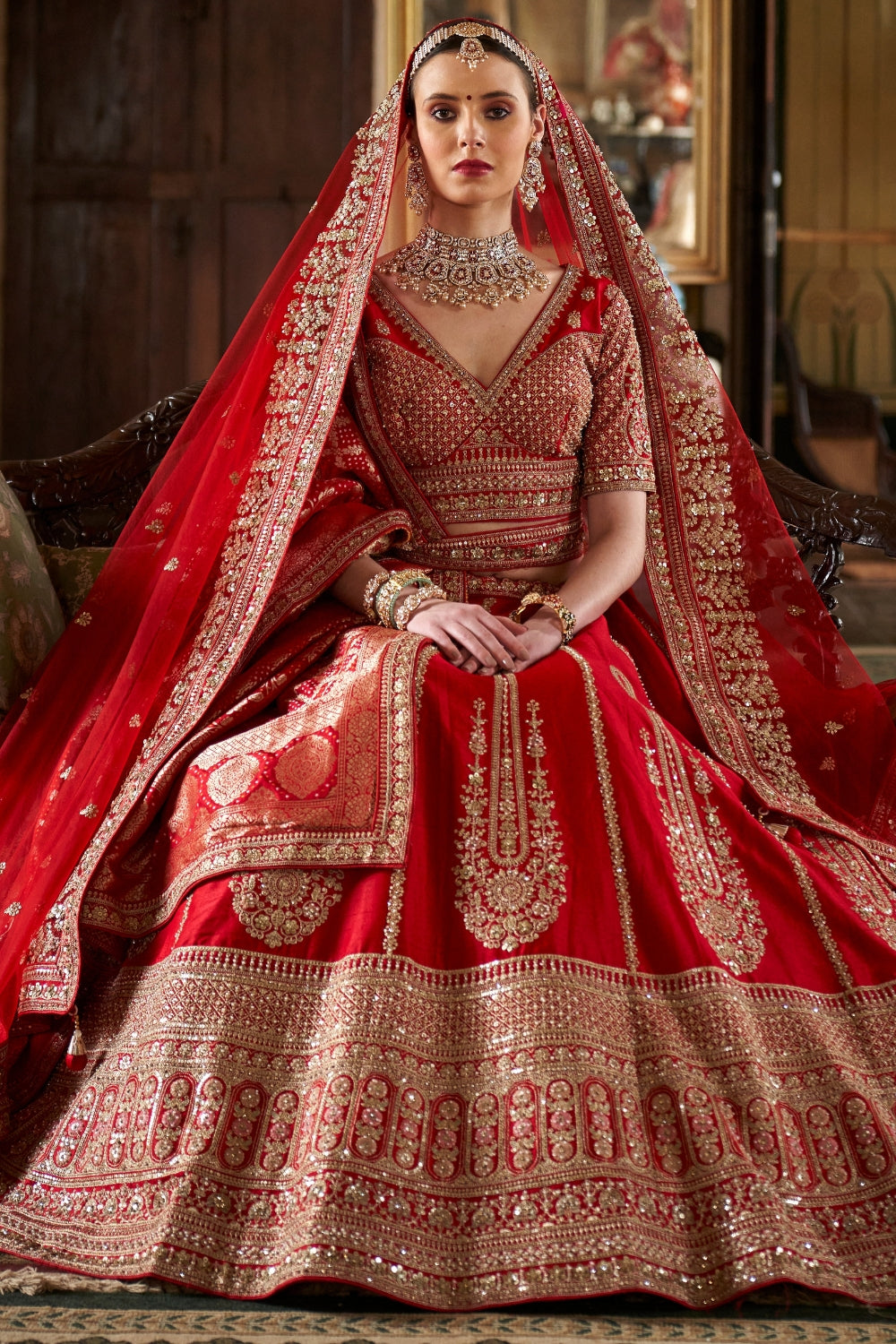SILK BRIDAL LEHENGA WITH RESHAM EMBROIDERY AND ZARDOSI