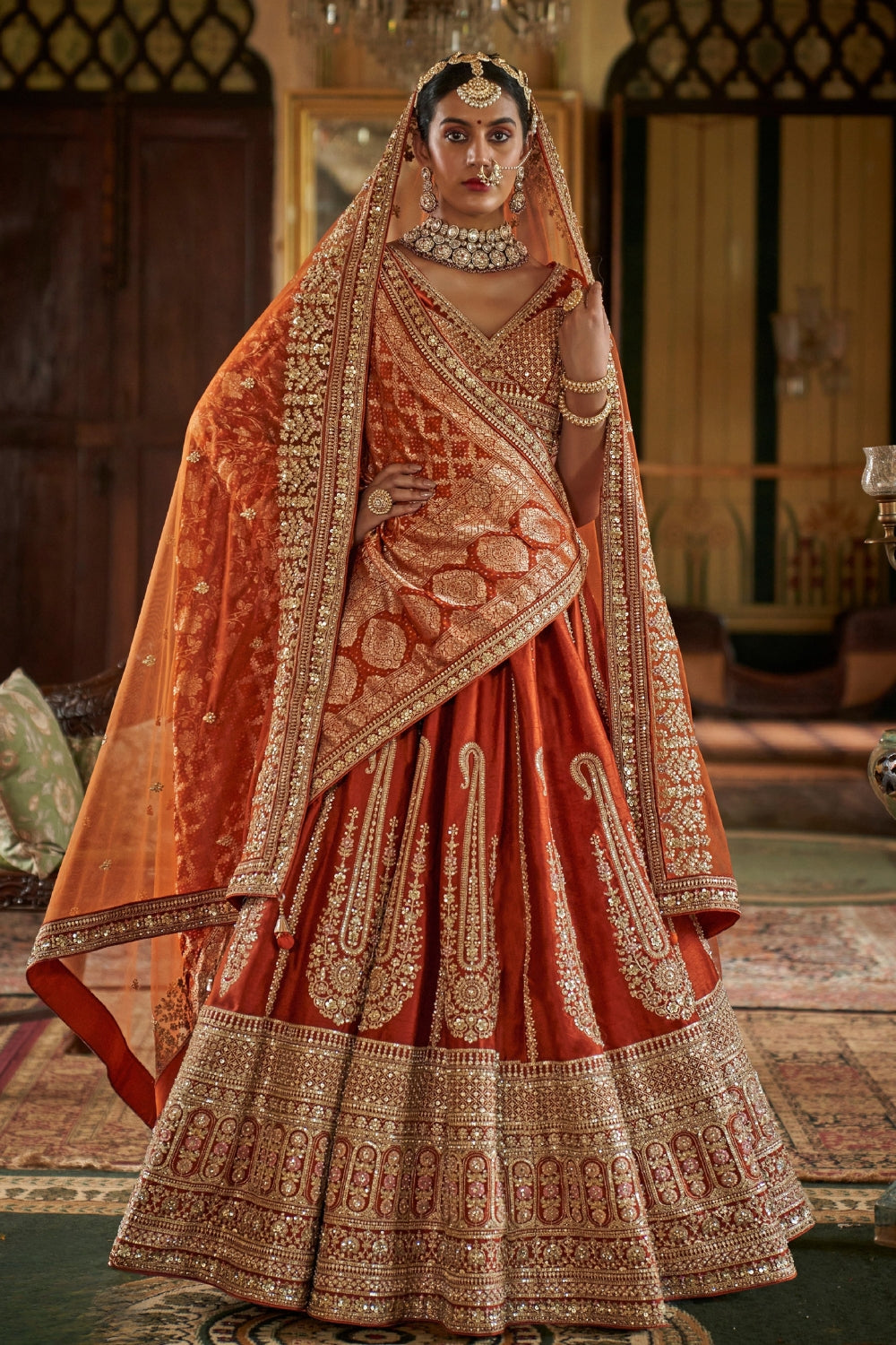 SILK BRIDAL LEHENGA WITH RESHAM EMBROIDERY AND ZARDOSI