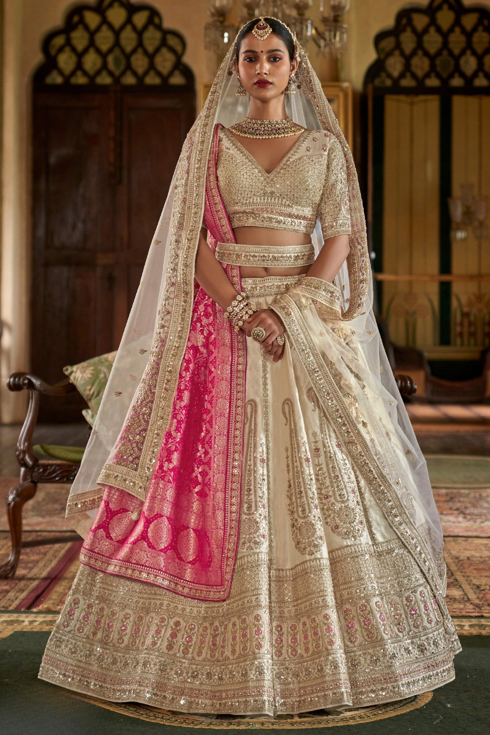 SILK BRIDAL LEHENGA WITH RESHAM EMBROIDERY AND ZARDOSI