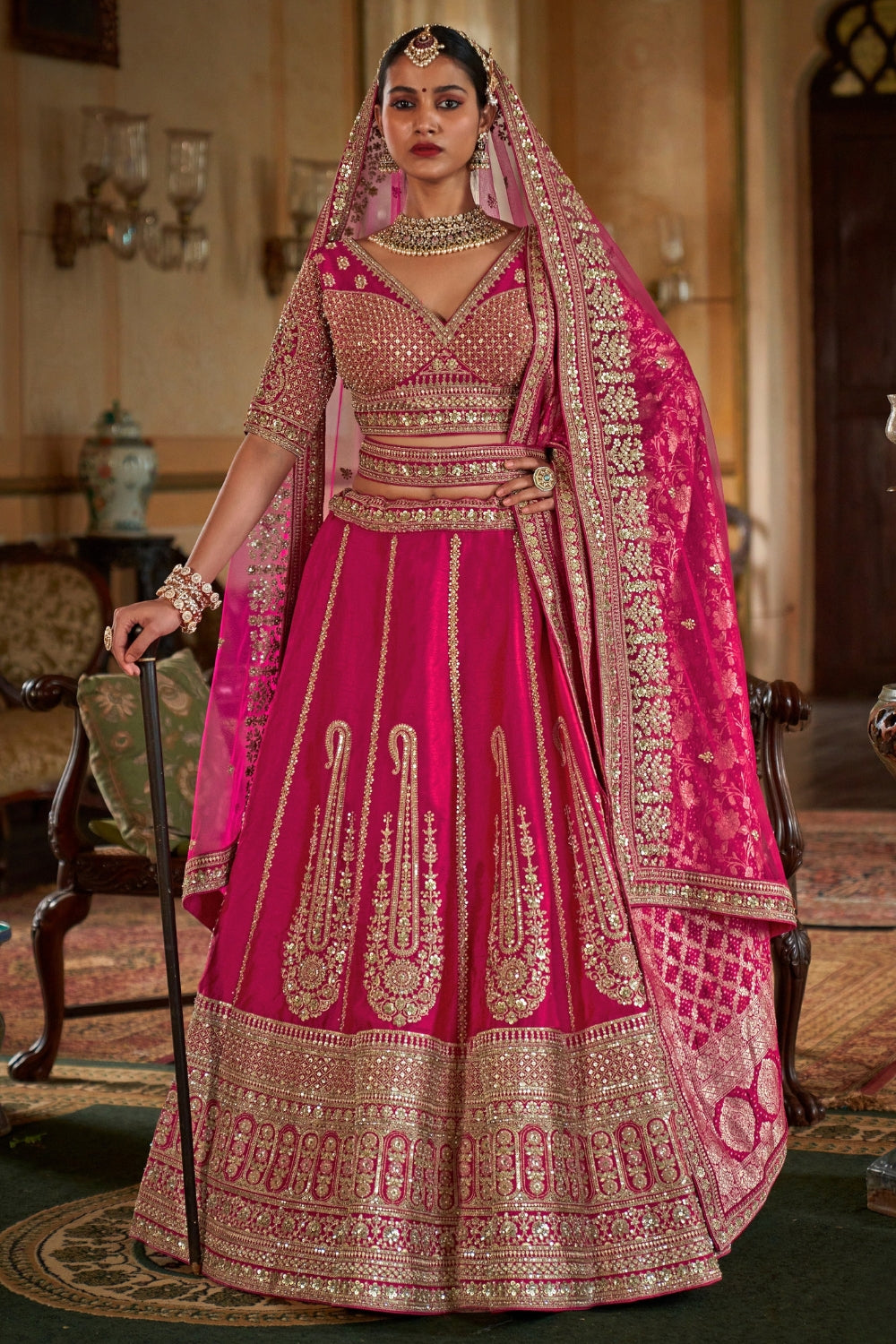 SILK BRIDAL LEHENGA WITH RESHAM EMBROIDERY AND ZARDOSI