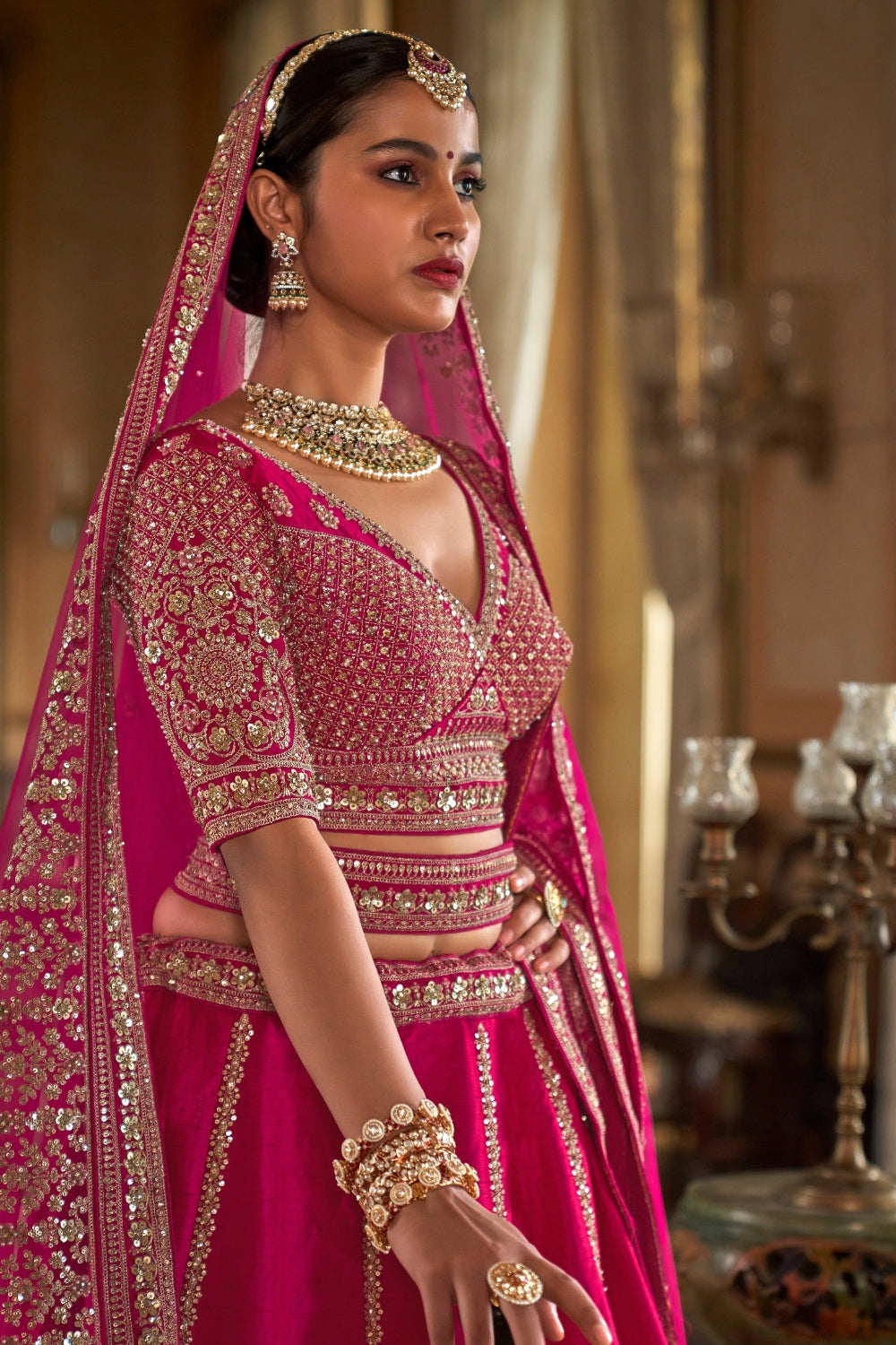 SILK BRIDAL LEHENGA WITH RESHAM EMBROIDERY AND ZARDOSI