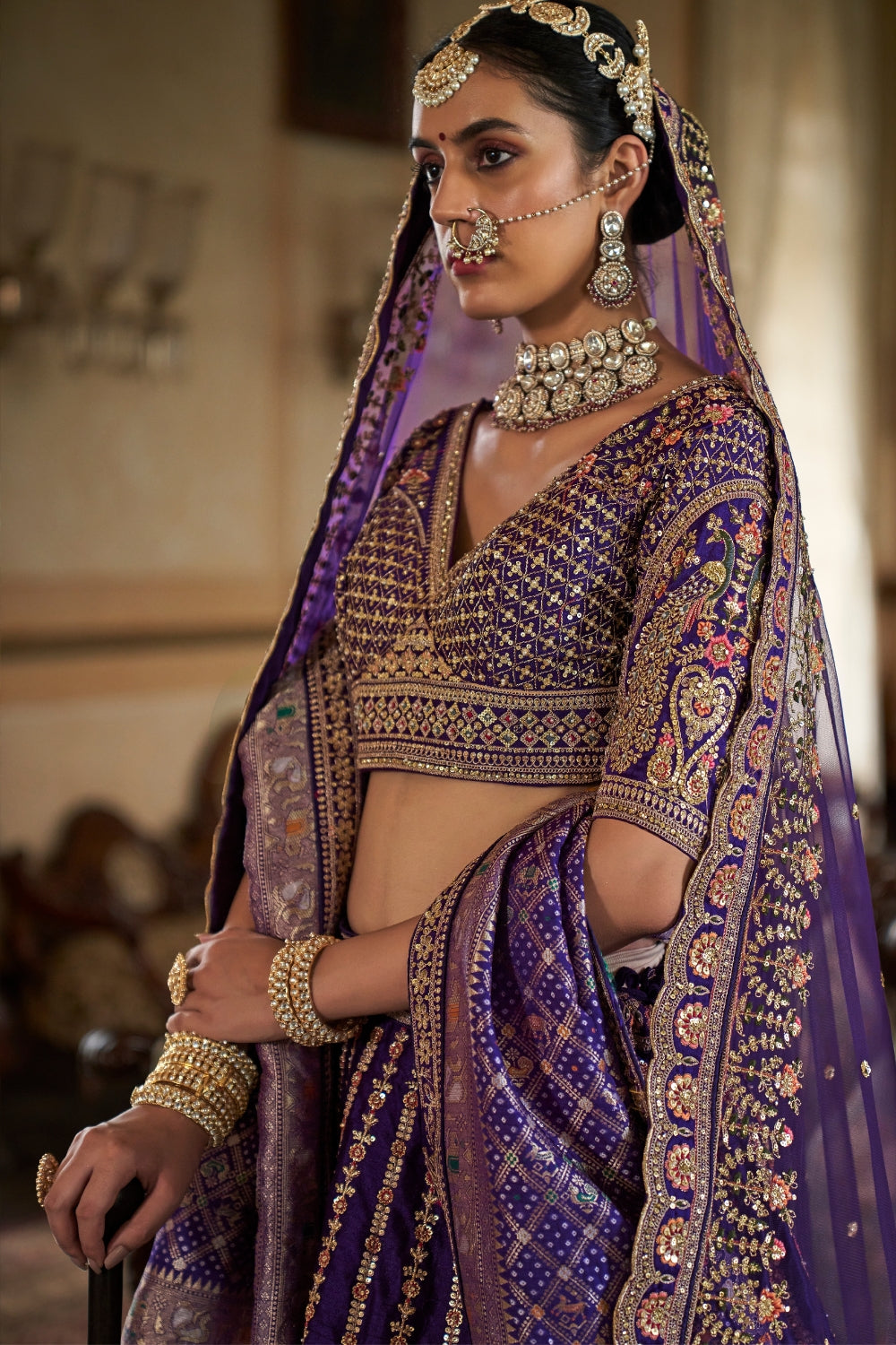 SILK BRIDAL LEHENGA WITH MOTI AND ZARDOSI WORK