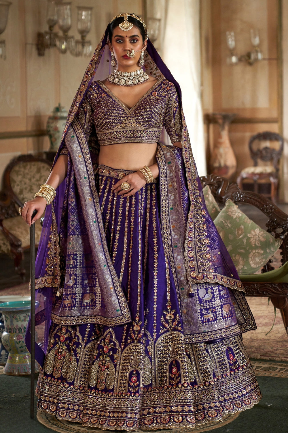 SILK BRIDAL LEHENGA WITH MOTI AND ZARDOSI WORK
