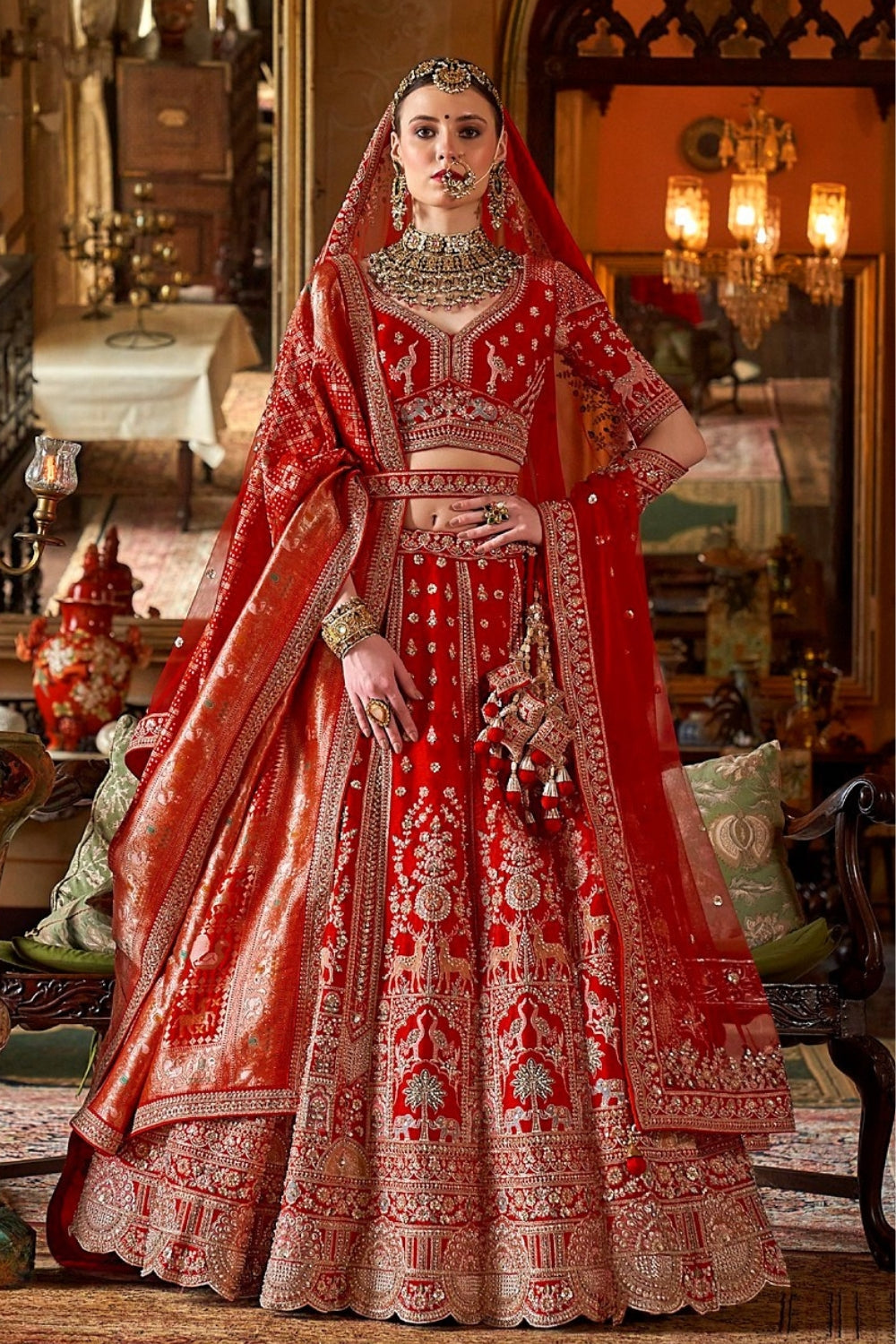 SILK BRIDAL LEHENGA WITH SEQUINS AND RESHAM EMBROIDERY