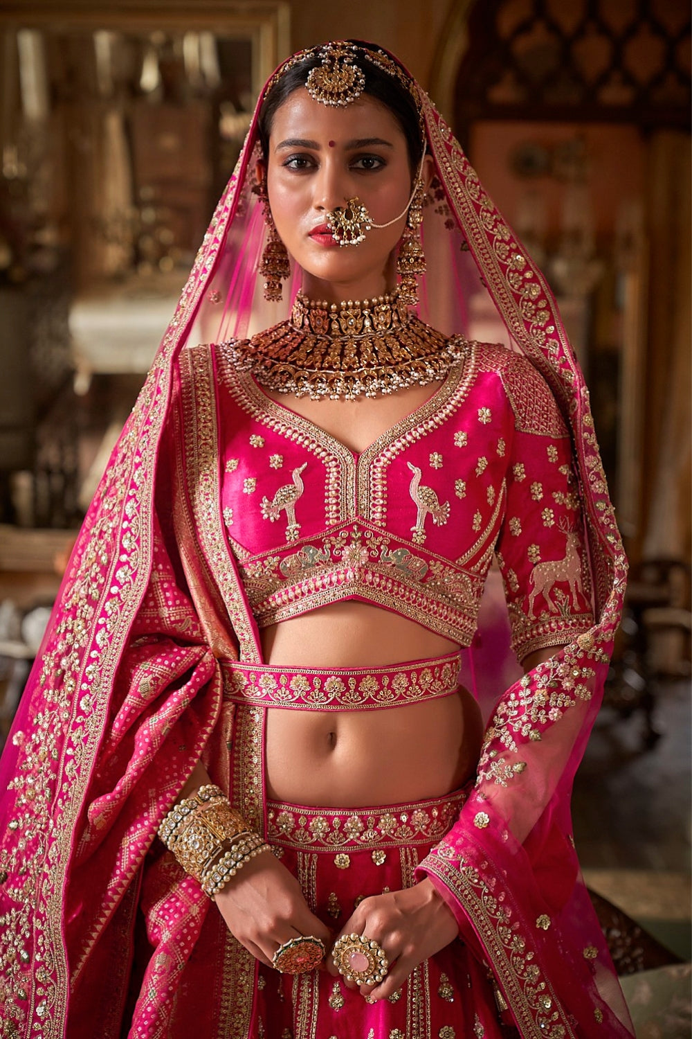 SILK BRIDAL LEHENGA WITH SEQUINS AND RESHAM EMBROIDERY