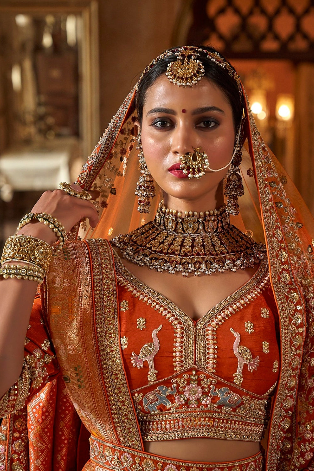SILK BRIDAL LEHENGA WITH SEQUINS AND RESHAM EMBROIDERY