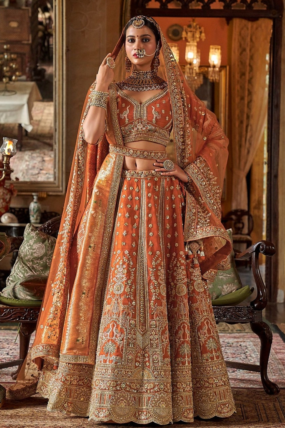 SILK BRIDAL LEHENGA WITH SEQUINS AND RESHAM EMBROIDERY