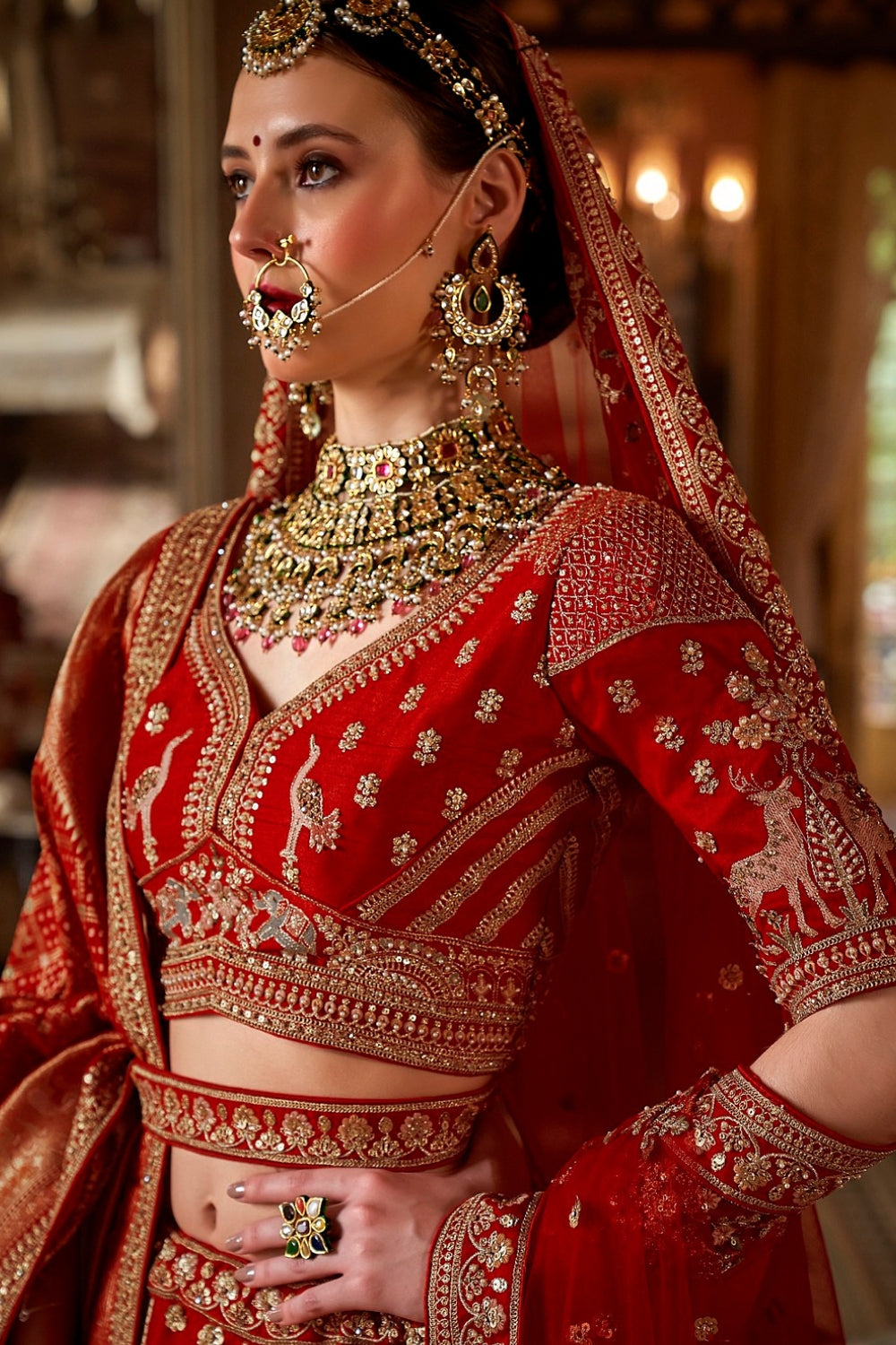 SILK BRIDAL LEHENGA WITH SEQUINS AND RESHAM EMBROIDERY