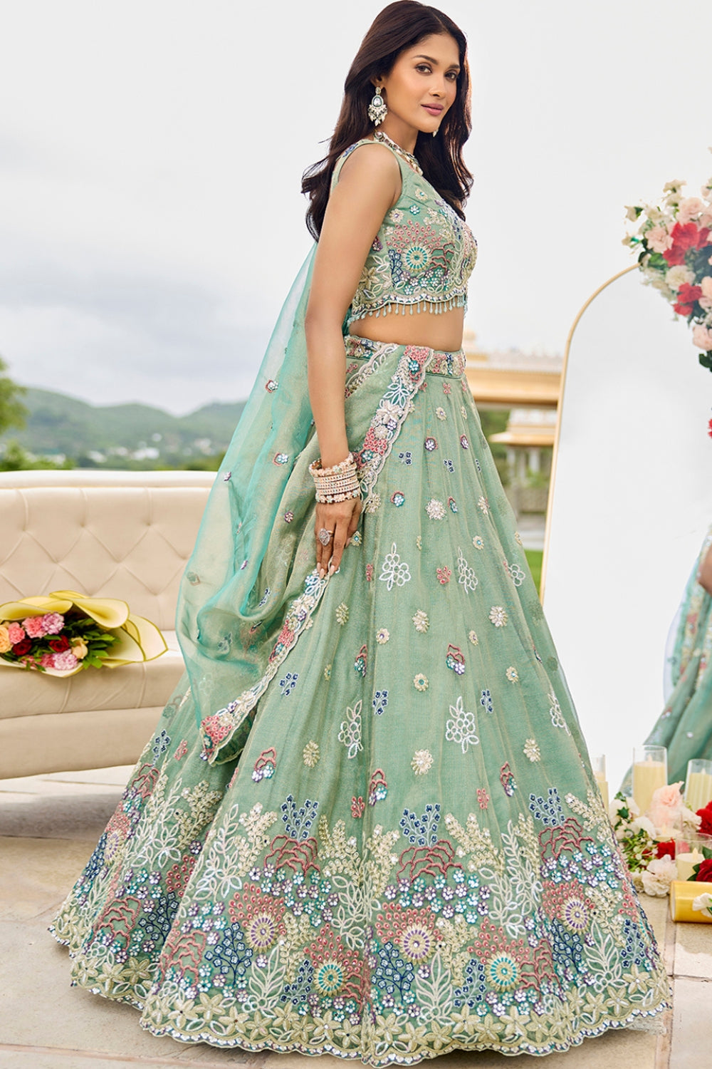 SILK LEHENGA CHOLI WITH GOTTA PATTI AND RESHAM EMBROIDERY