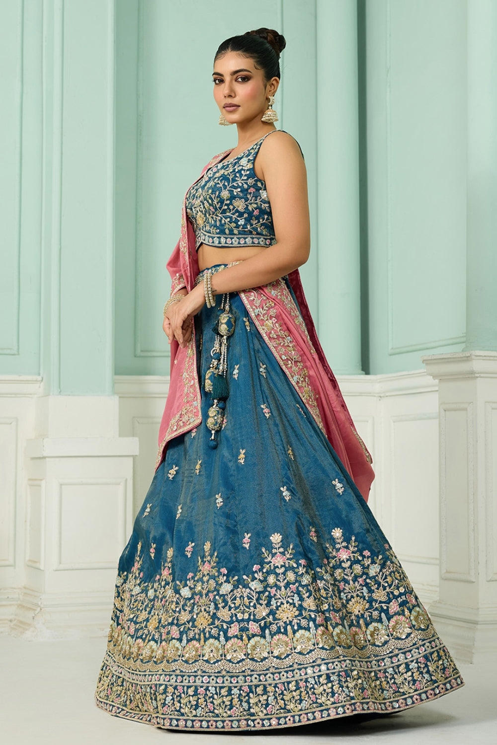SILK LEHENGA CHOLI WITH MOTI AND SEQUINS