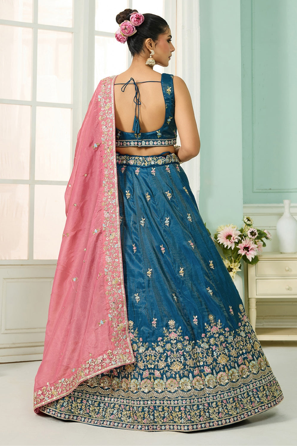 SILK LEHENGA CHOLI WITH MOTI AND SEQUINS