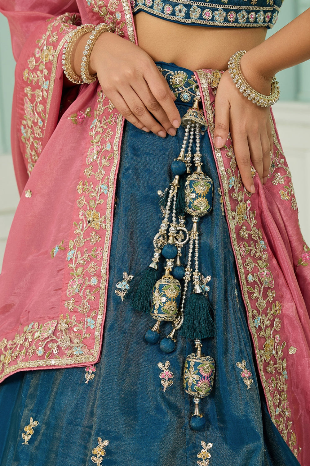 SILK LEHENGA CHOLI WITH MOTI AND SEQUINS