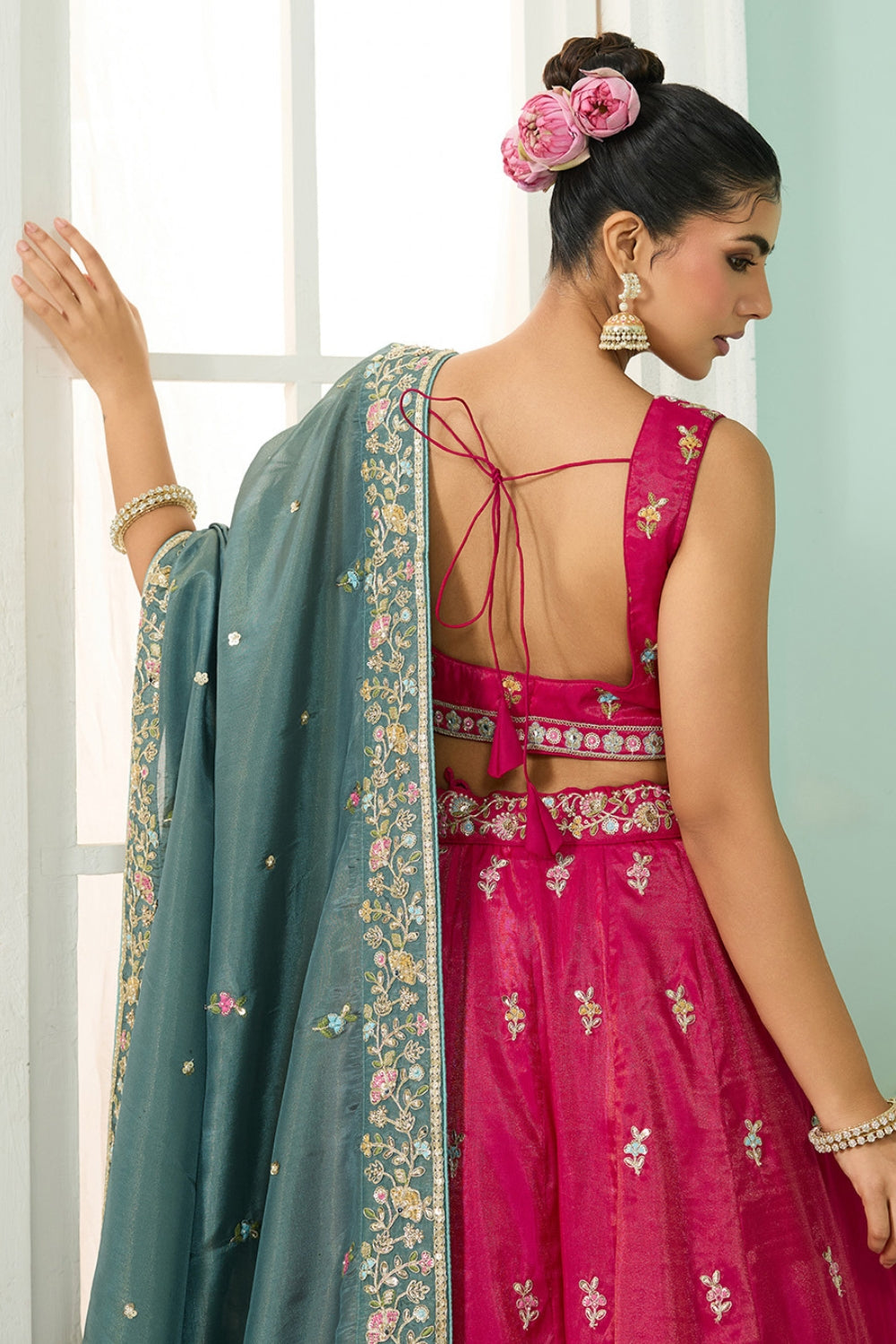 SILK LEHENGA CHOLI WITH MOTI AND SEQUINS