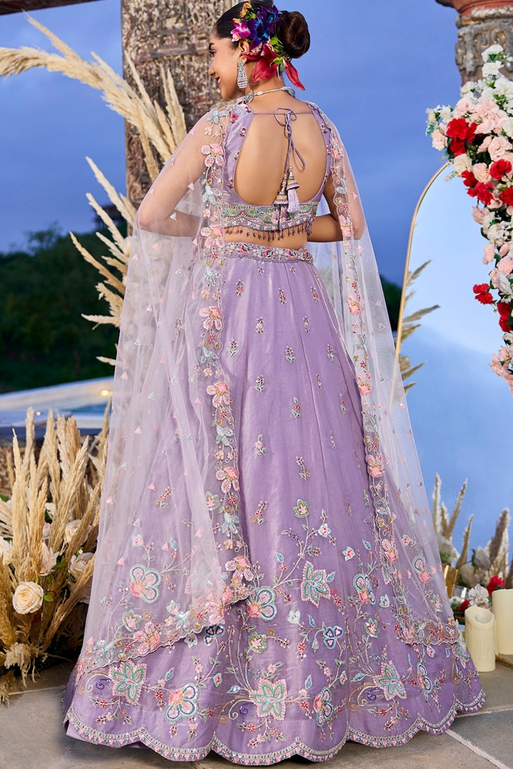 SILK LEHENGA CHOLI WITH RESHAM EMBROIDERY AND SEQUINS