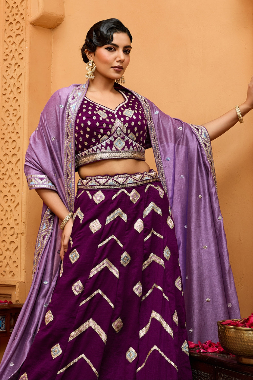 SILK LEHENGA CHOLI WITH SEQUINS AND RESHAM EMBROIDERY