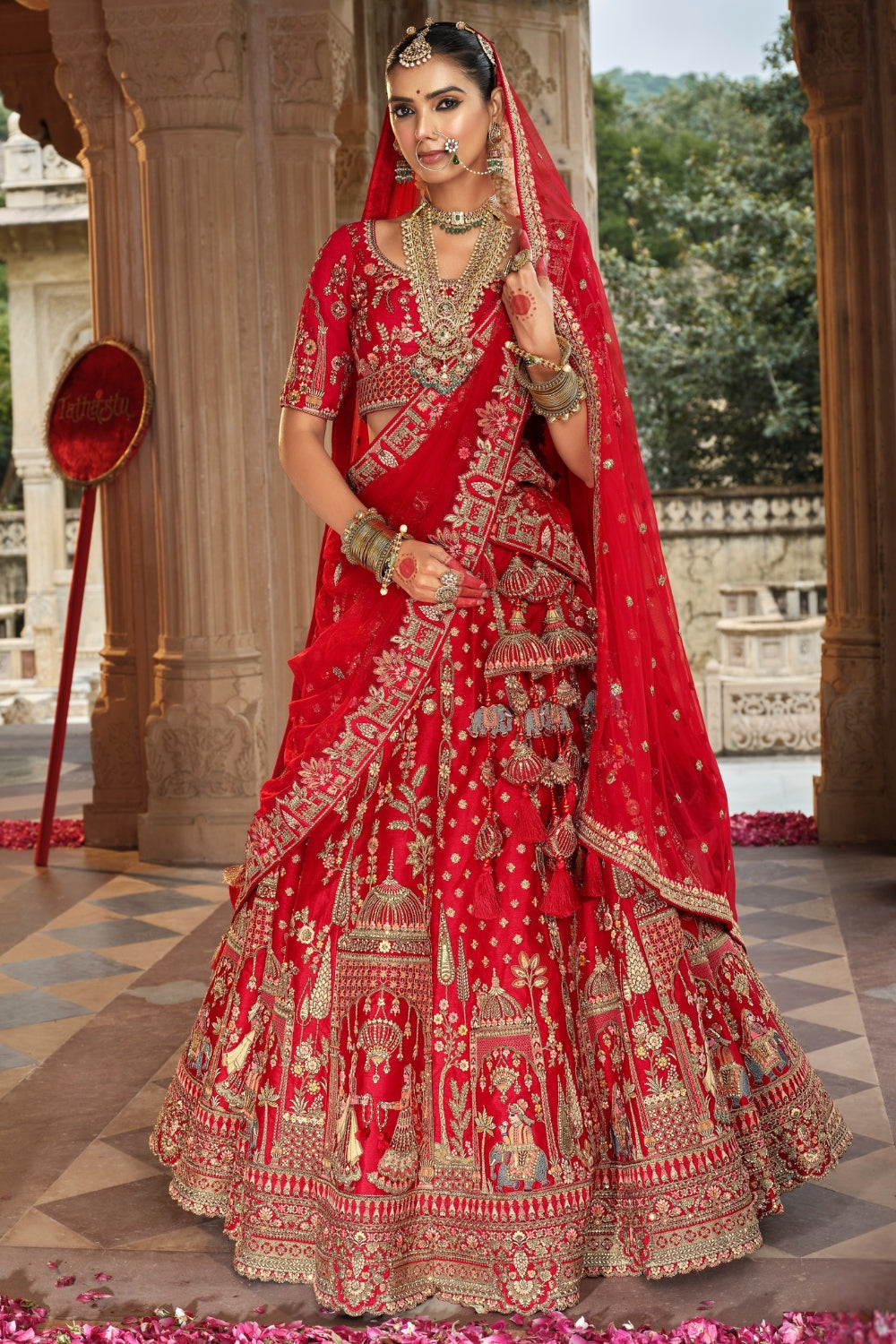 SILK BRIDAL LEHENGA CHOLI WITH STONE AND SEQUINS