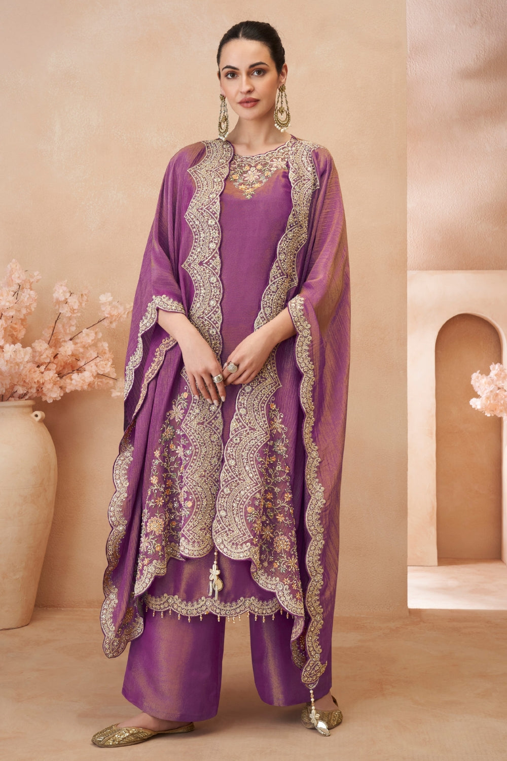 SILK PALAZZO SUIT WITH MIRROR AND CUTDANA