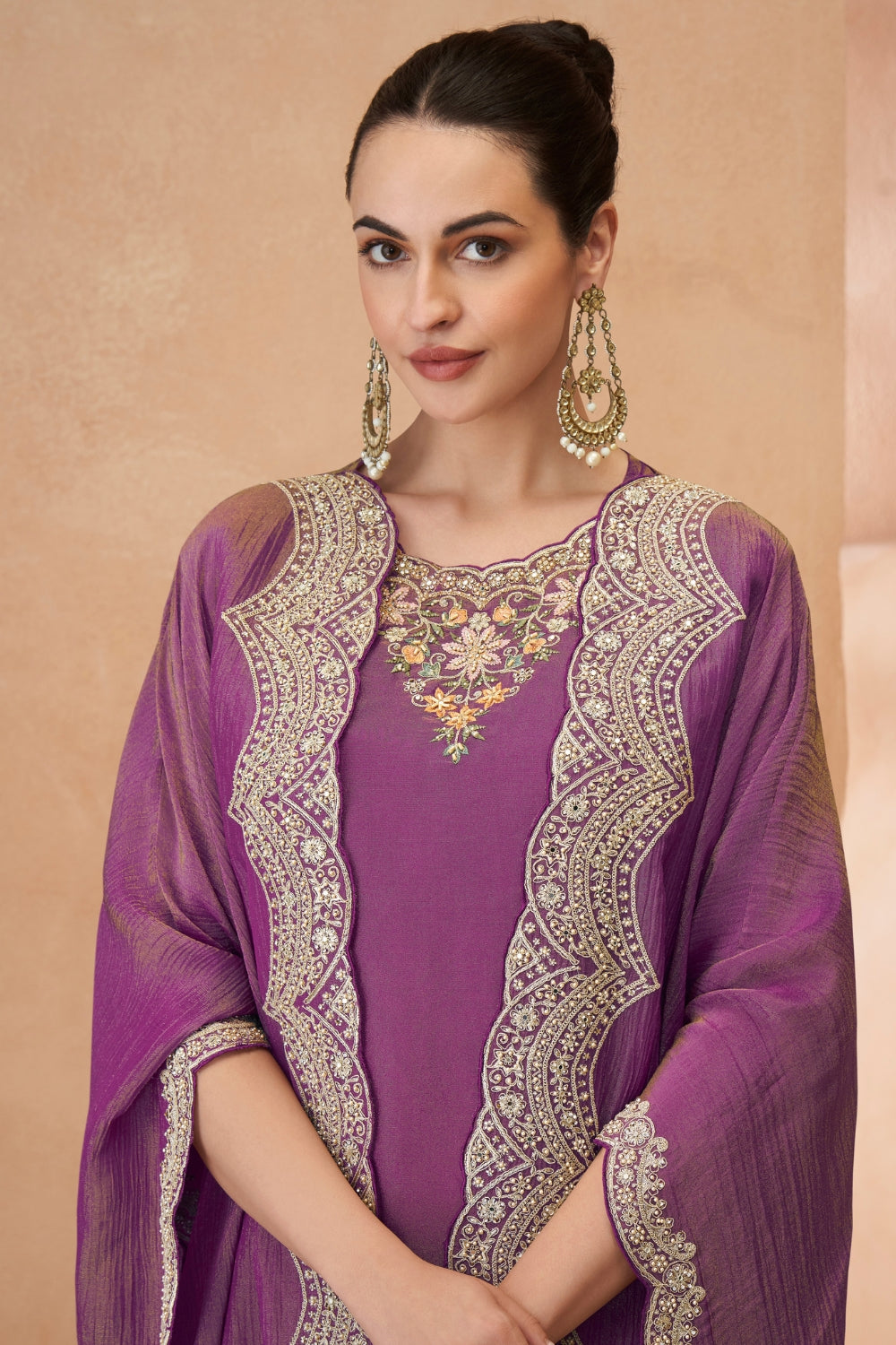 SILK PALAZZO SUIT WITH MIRROR AND CUTDANA