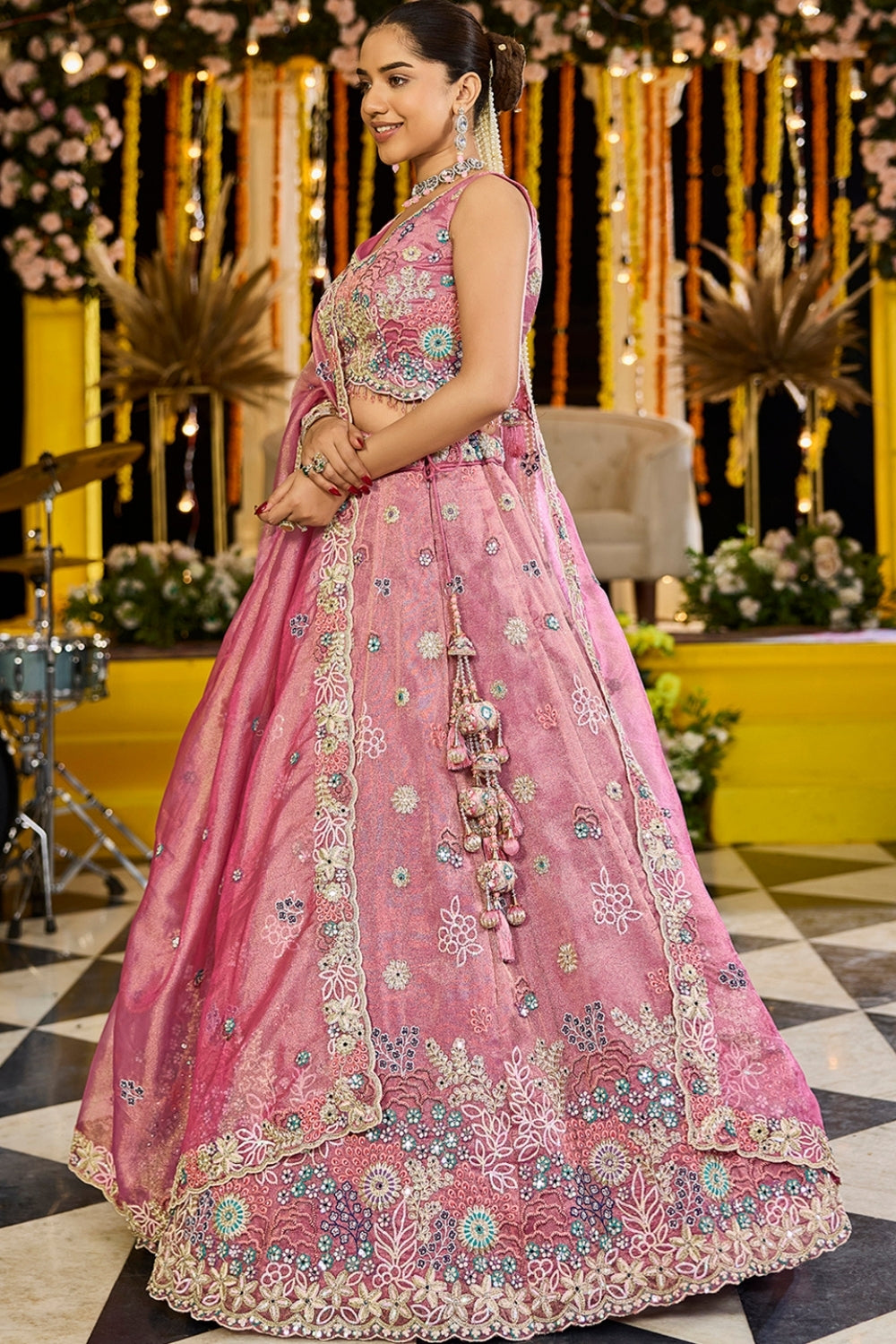 SILK LEHENGA CHOLI WITH GOTTA PATTI AND RESHAM EMBROIDERY