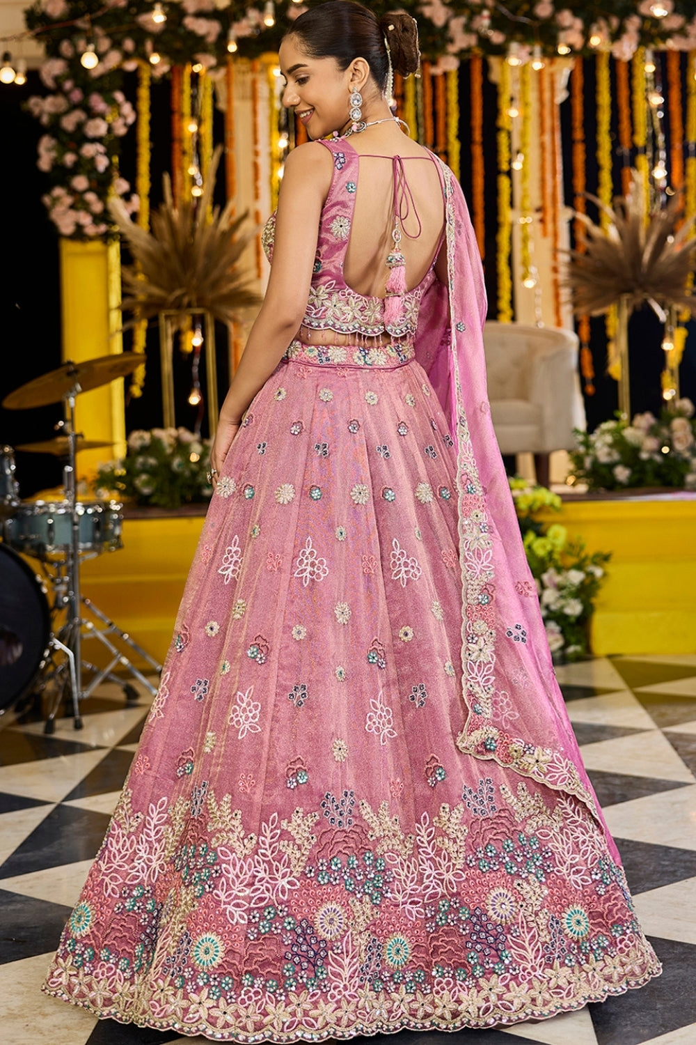 SILK LEHENGA CHOLI WITH GOTTA PATTI AND RESHAM EMBROIDERY
