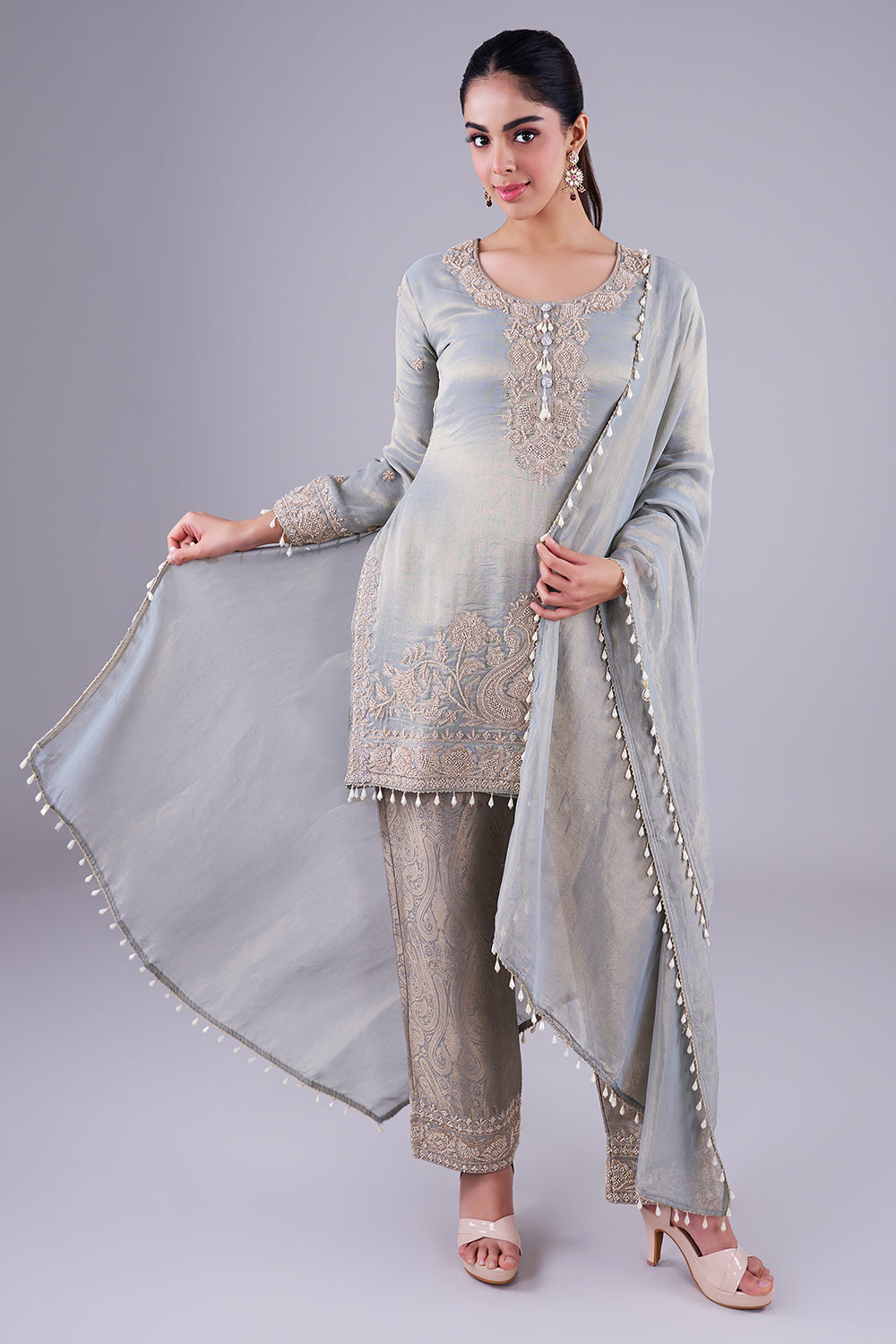Sage embroidered kurta with dupatta