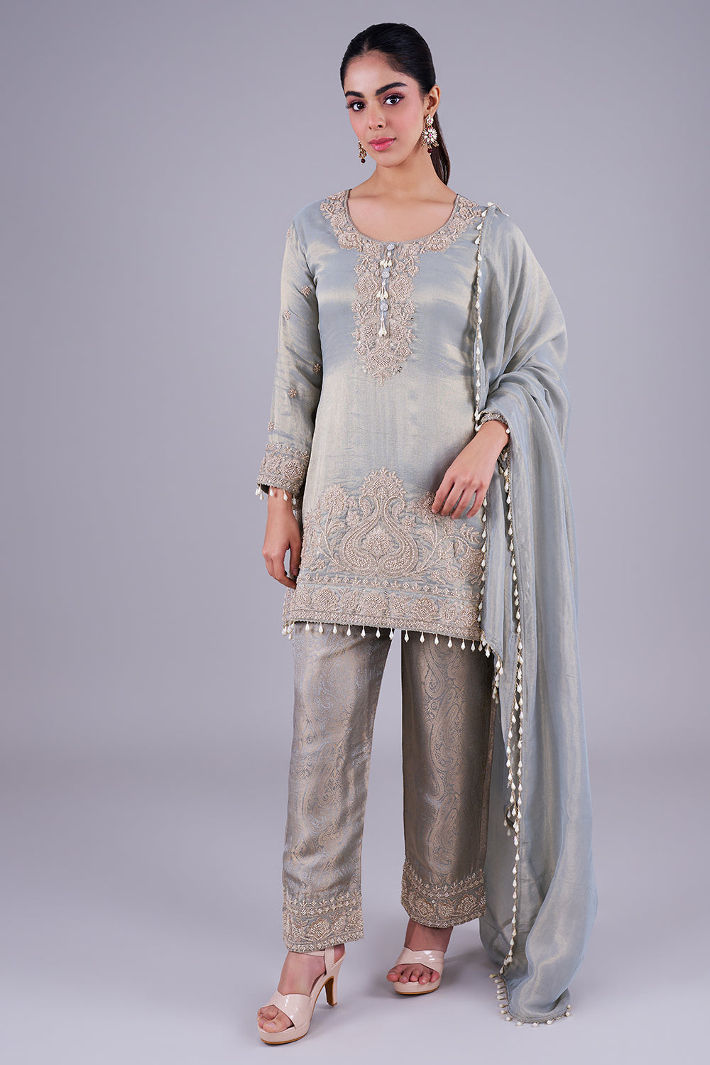 Sage embroidered kurta with dupatta