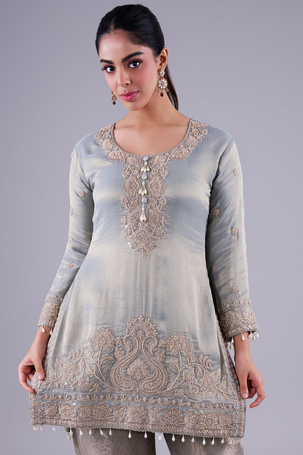 Sage embroidered kurta with dupatta