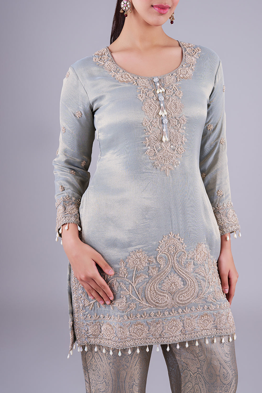 Sage embroidered kurta with dupatta