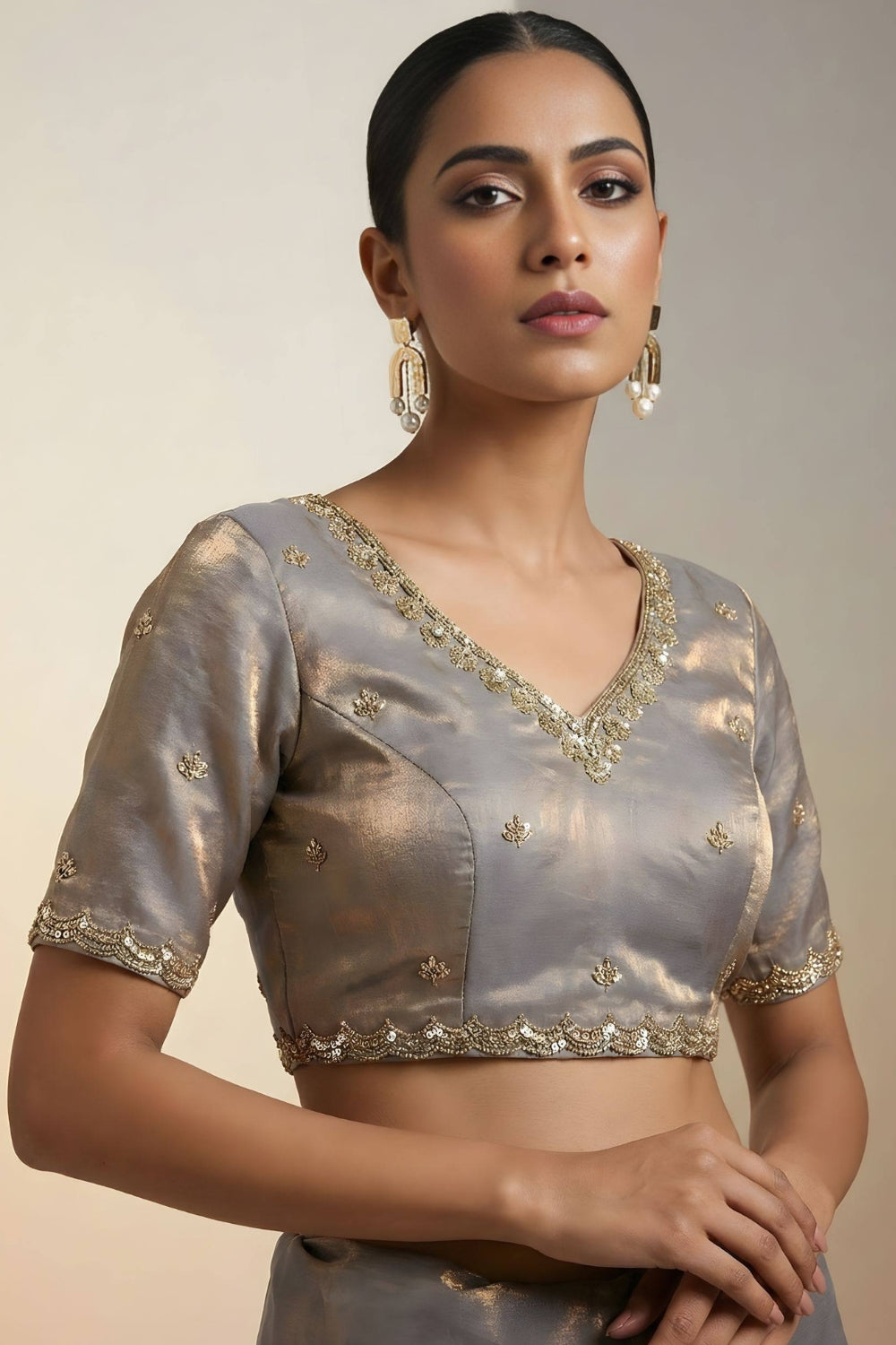 Satin Silk Embroidery and Sequins Work Saree