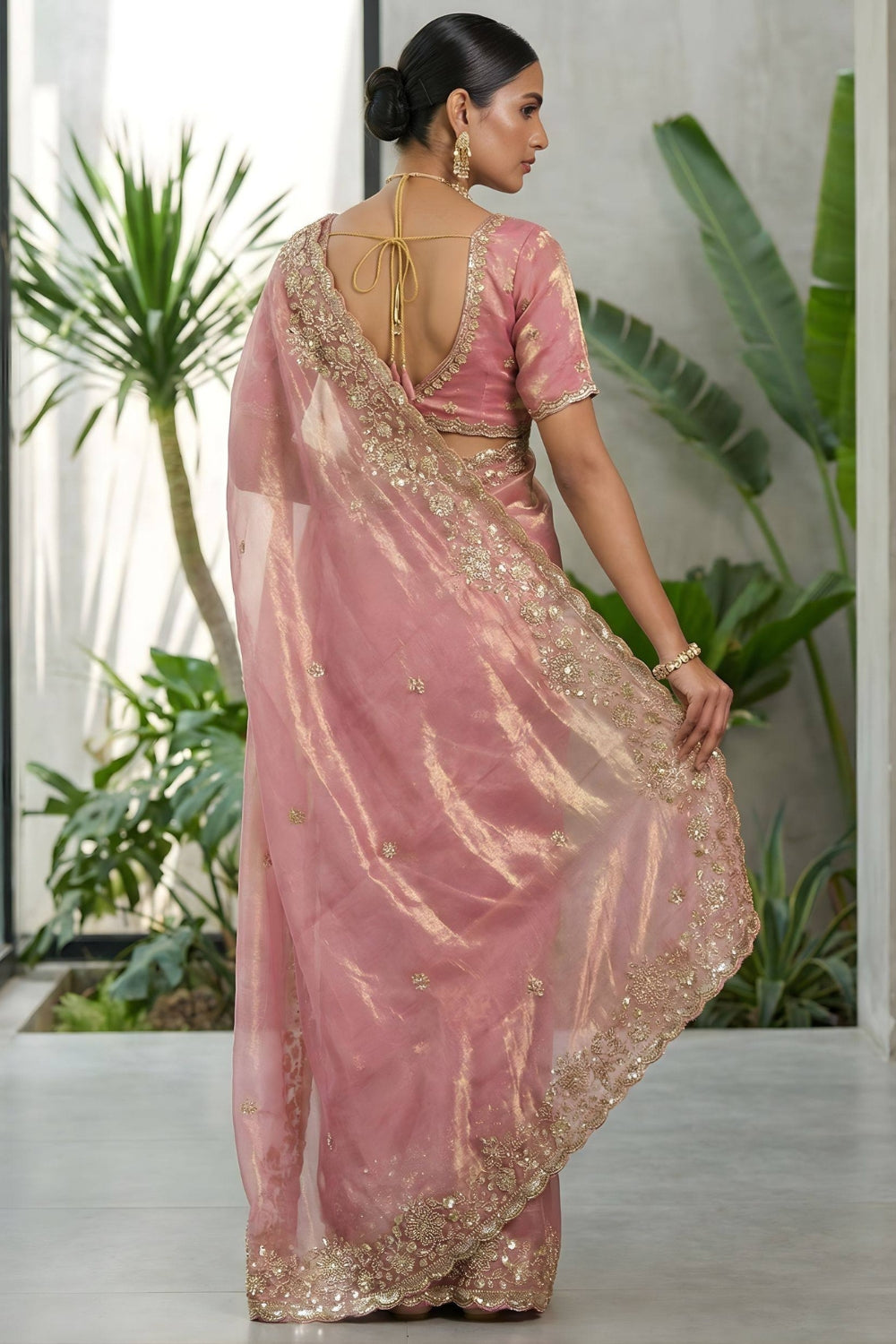 Satin Silk Embroidery and Sequins Work Saree