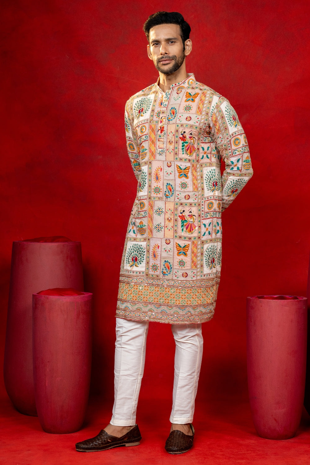 Semi Silk Kurta Set with Sequins and Embroidery