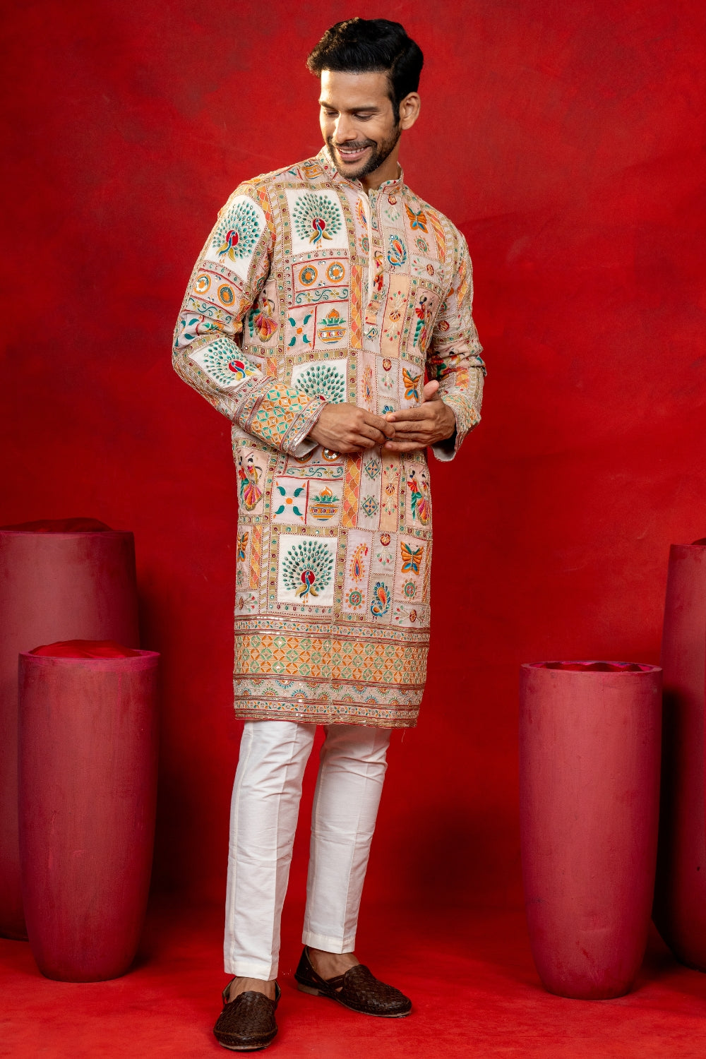 Semi Silk Kurta Set with Sequins and Embroidery
