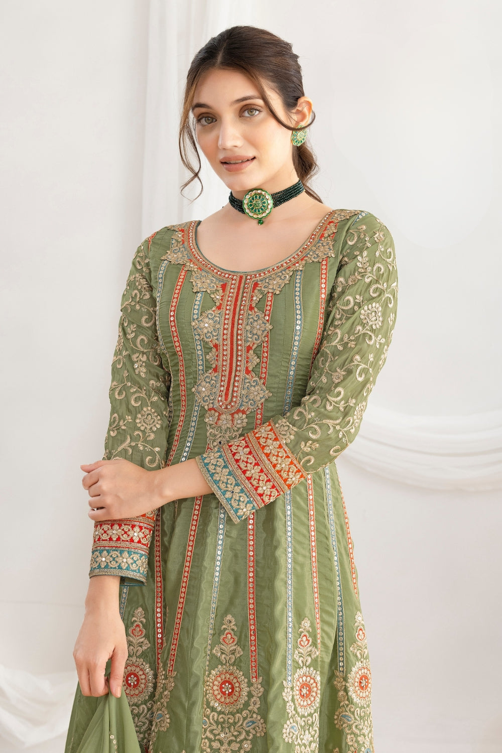 Silk Anarkali Set with Resham Embroidery and Stone Work