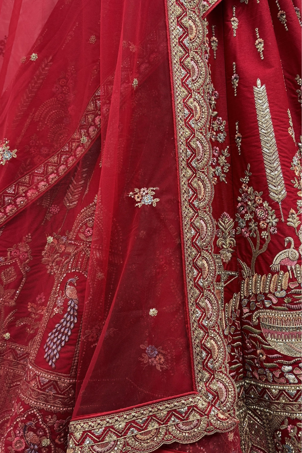 Silk Bridal Lehenga Set with Embroidery and Sequins