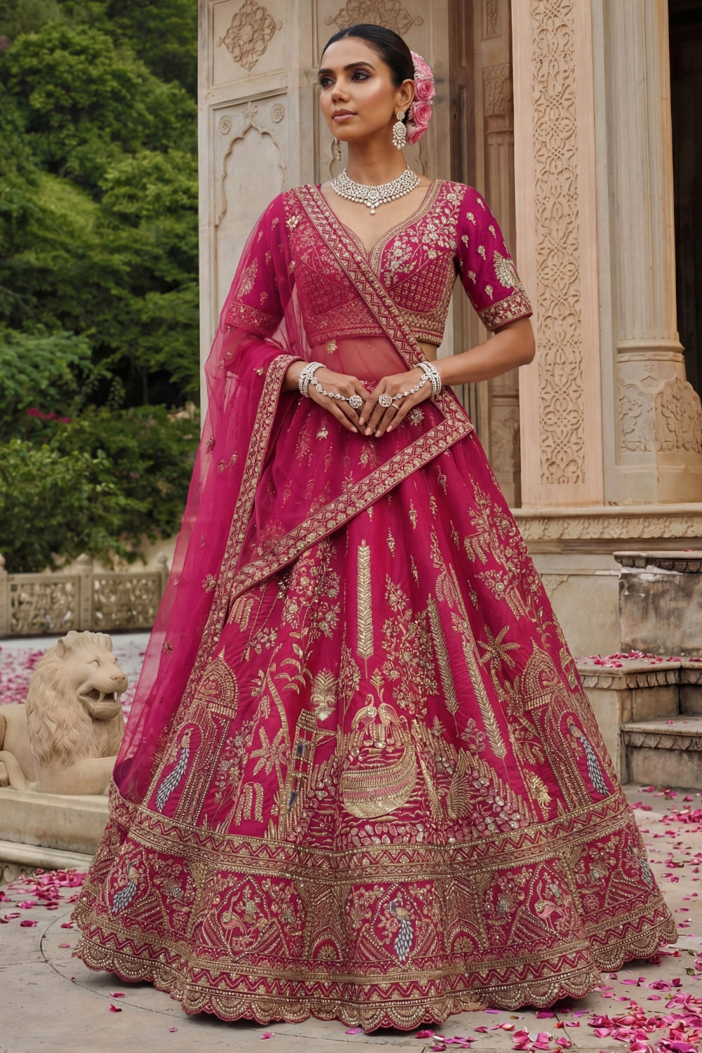 Silk Bridal Lehenga Set with Embroidery and Sequins
