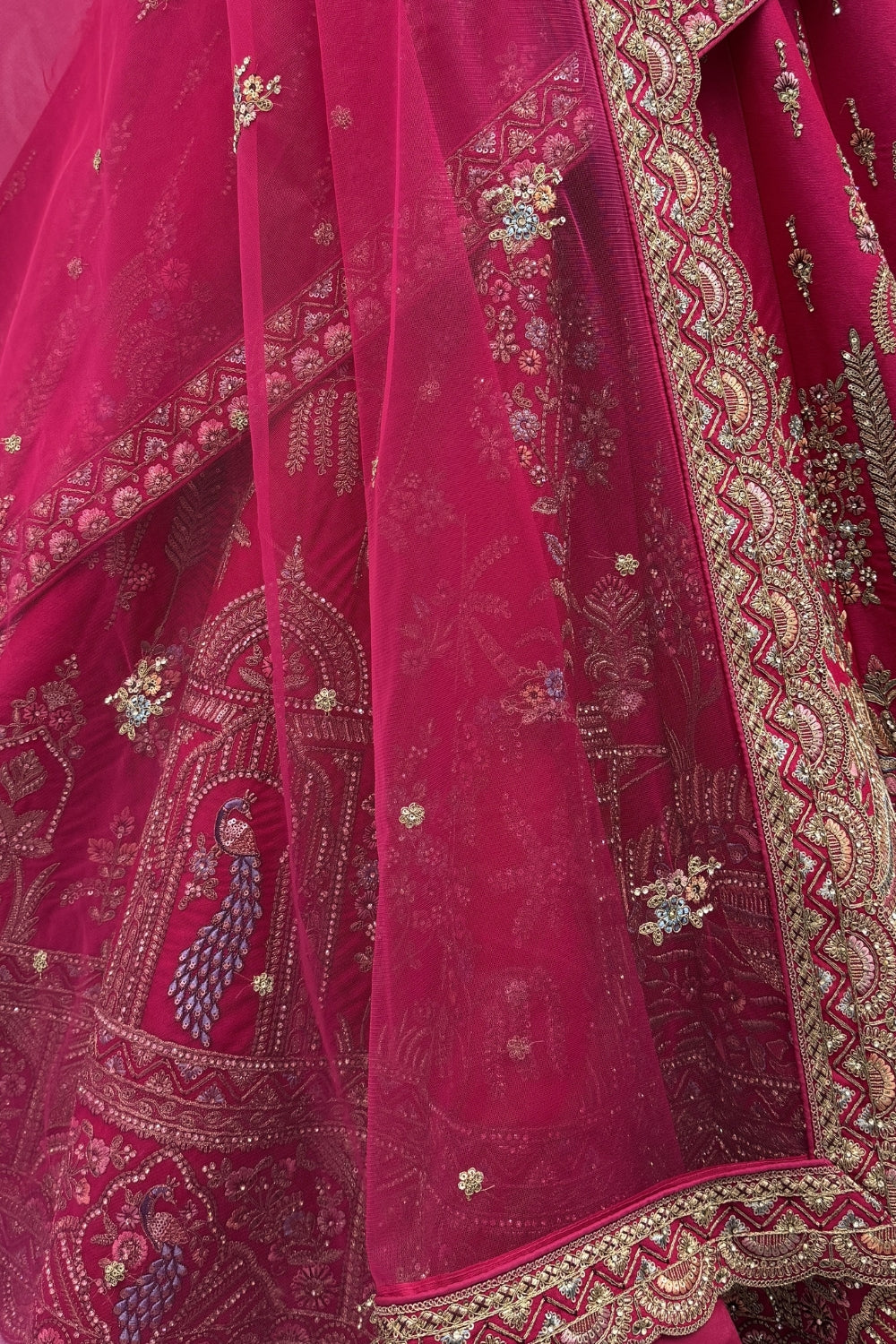 Silk Bridal Lehenga Set with Embroidery and Sequins