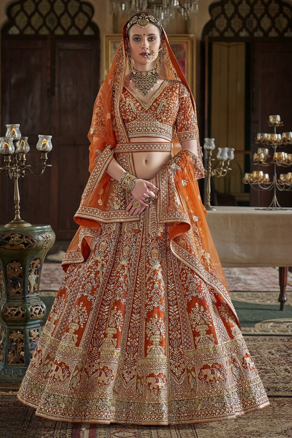 Silk Bridal Lehenga Set with Sequins and Moti Work