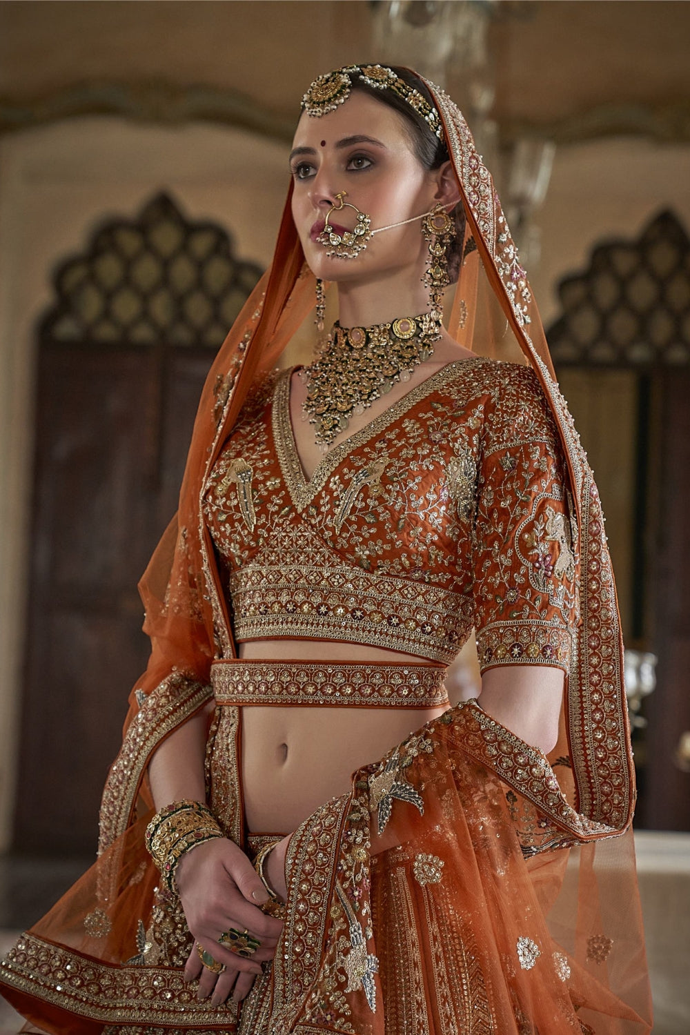 Silk Bridal Lehenga Set with Sequins and Moti Work