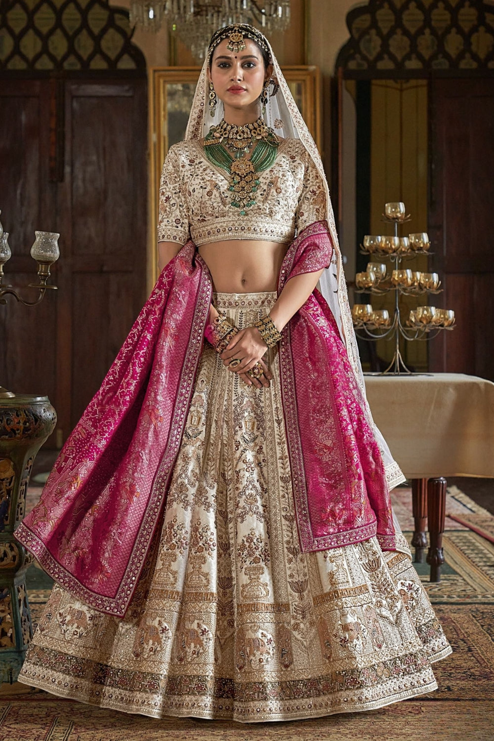 Silk Bridal Lehenga Set with Sequins and Moti Work