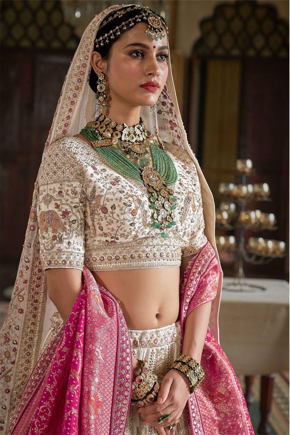 Silk Bridal Lehenga Set with Sequins and Moti Work