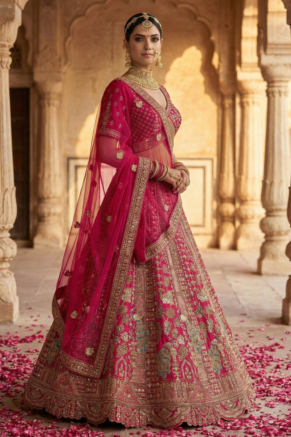 Silk Bridal Lehenga Set with Sequins and Stone Work