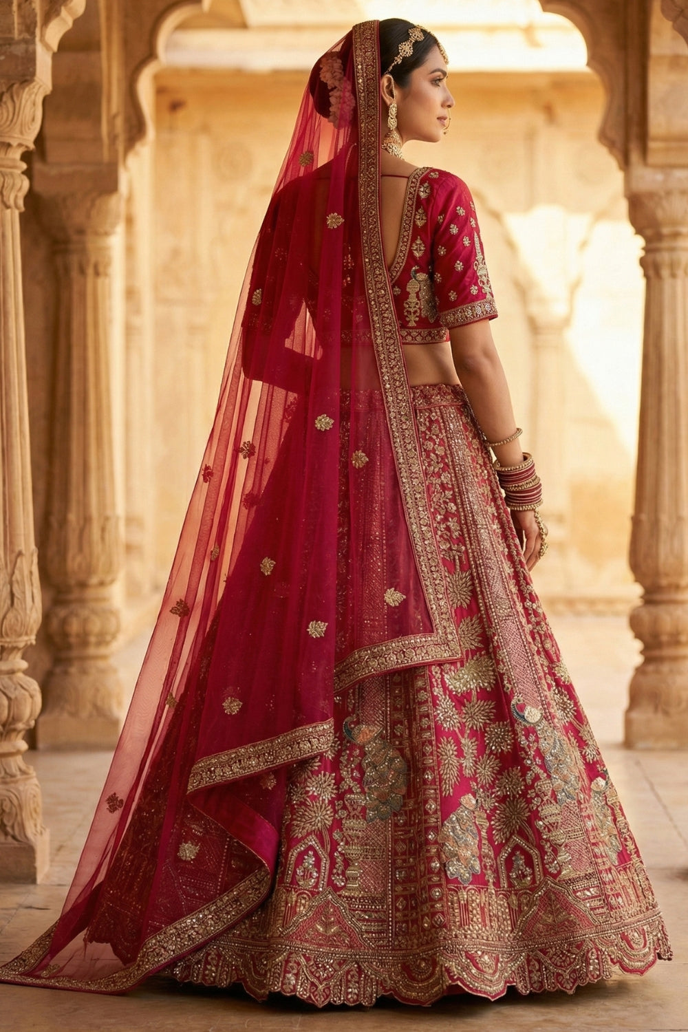 Silk Bridal Lehenga Set with Sequins and Stone Work