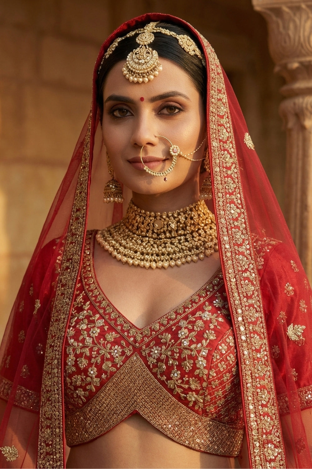 Silk Bridal Lehenga Set with Sequins and Stone Work