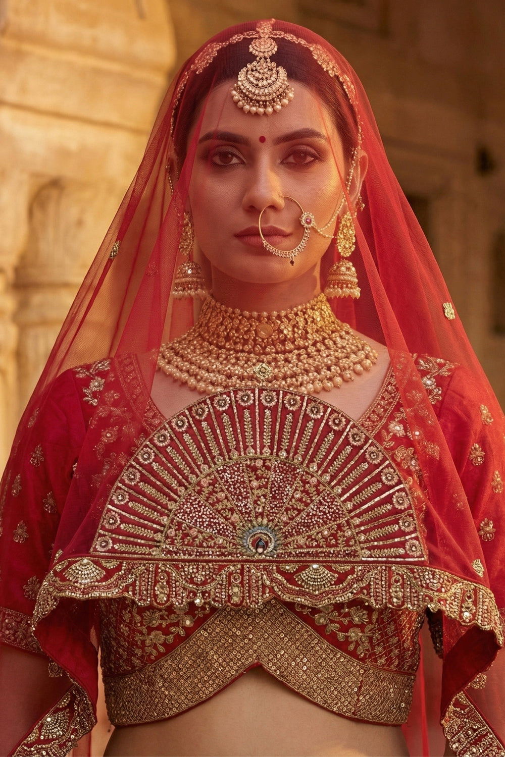 Silk Bridal Lehenga Set with Sequins and Stone Work