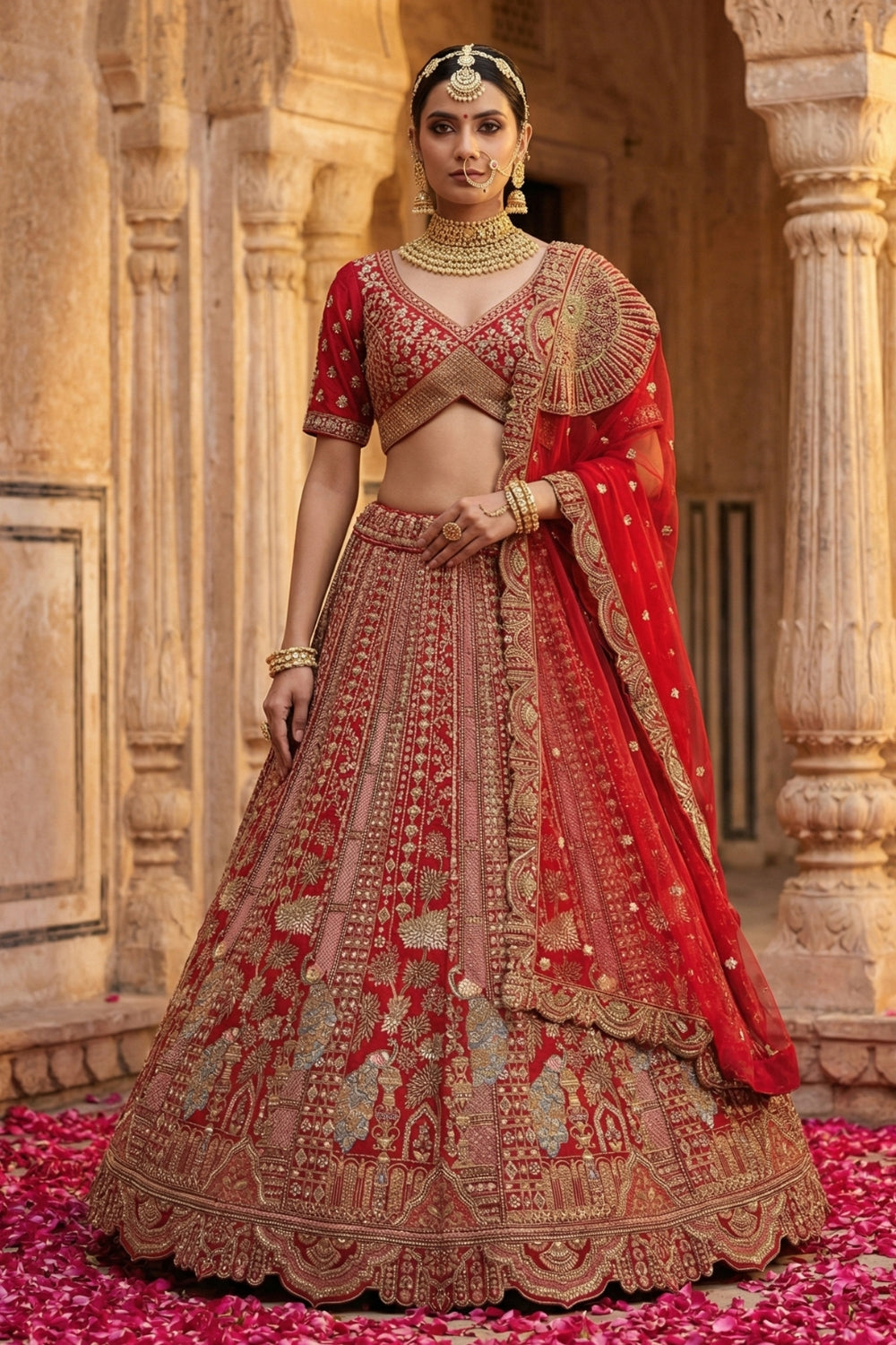 Silk Bridal Lehenga Set with Sequins and Stone Work