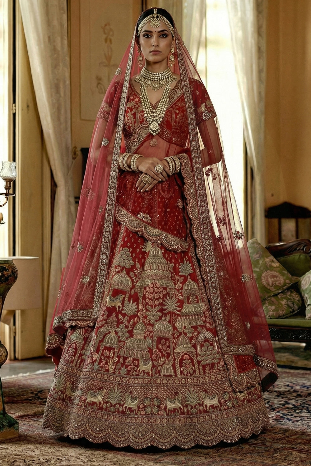 Silk Bridal Lehenga Set with Zardosi and Stone Work