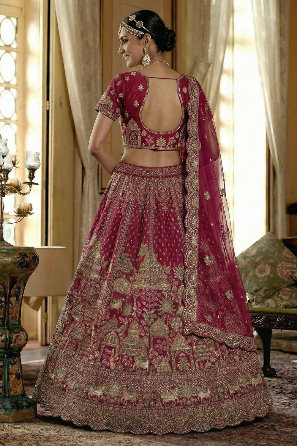 Silk Bridal Lehenga Set with Zardosi and Stone Work
