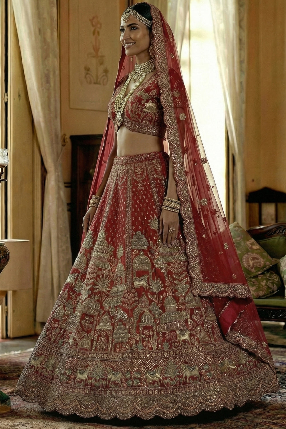 Silk Bridal Lehenga Set with Zardosi and Stone Work