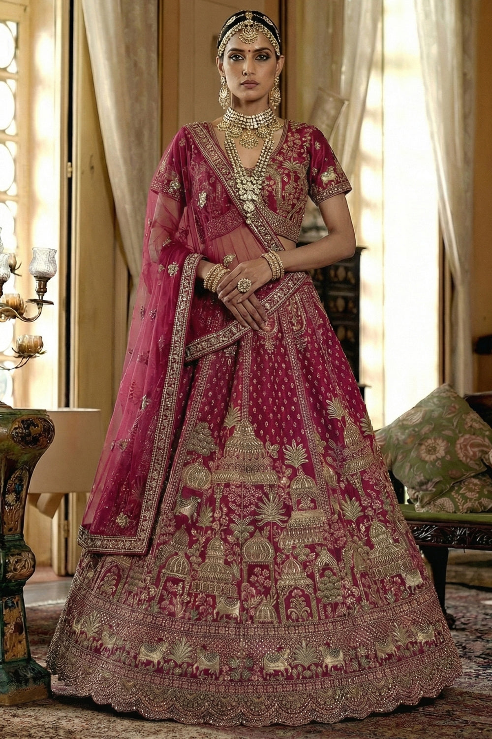 Silk Bridal Lehenga Set with Zardosi and Stone Work