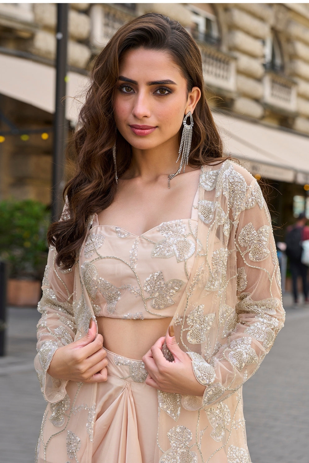 Silk Indo Western with Cutdana and Sequins Work